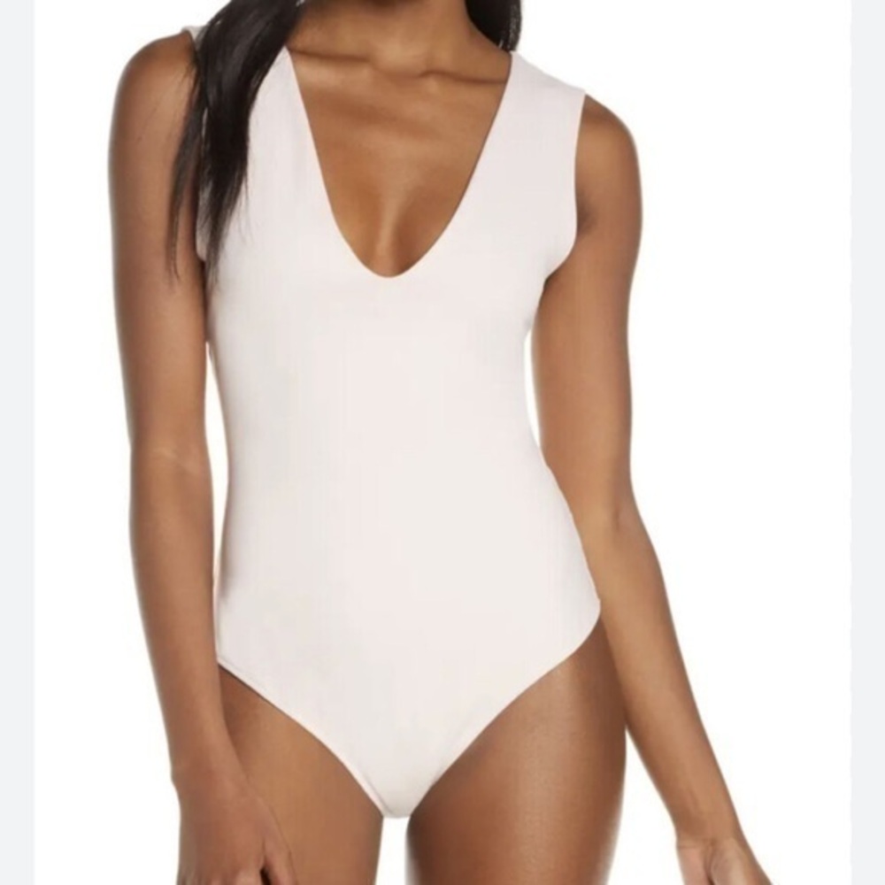 Free People White V-neck Thong Bodysuit size medium